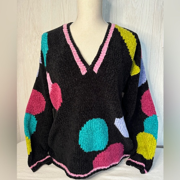 Vintage 80-90’s Funky Polka Dot Chunky Knit Sweater Sz S - Picture 1 of 9
